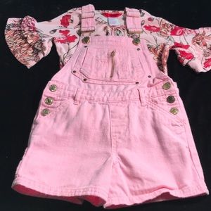 Peach colored overall shorts